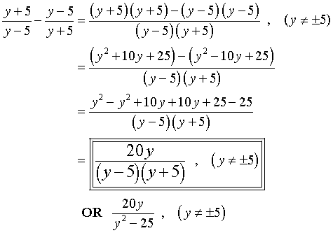 20y / ((y-5)(y+5)) , ( y not= +-5)