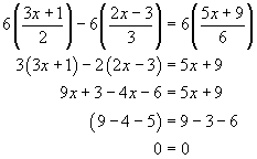 3(3x+1) - 2(2x-3)  =  5x+9