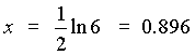 x = (ln 6)/2 = 0.896