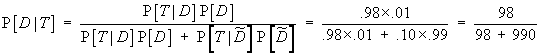 P[D|T]  =  P[T|D] P[D] / P[T]