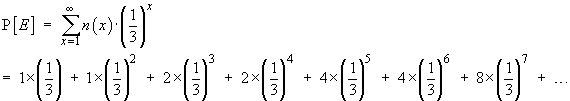 prob. = Sum{ n(x) (1/3)^x }
