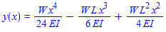 y(x) = W x^4 / (24EI) - W L x^3 / (6EI) + W L^2 x^2 / (4EI)