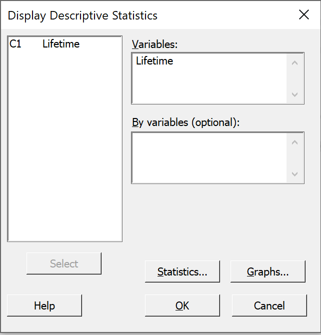 Display Descriptive Statistics dialog box