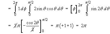 = 2[phi]_0^2pi [-(cos 2theta)/2]_0^pi/2
         = 2pi
