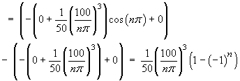 bn = 1/50 (100/(n pi))^3 (1 - (-1)^n)