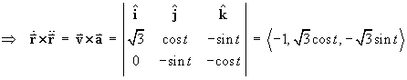 v × a = < -1, sqrt{3}cos t, -sqrt{3}sin t >