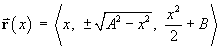 r(t)  =  < x, ±sqrt{A^2 - x^2}, x^2 / 2 + B >