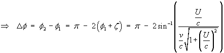 Delta theta = pi - 2 Arcsin(U / [v sqrt{1 + (U/c)^2}])