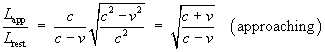 L(app)/L(rest) = ... = sqrt{(c+v)/(c-v)} [approaching]