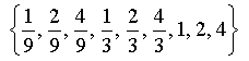 { 1/9, 2/9, 4/9, 1/3, 2/3, 4/3, 1, 2, 4 }