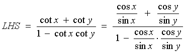 [express cot as cos/sin on LHS]