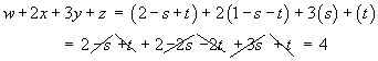 substitute into  w + 2x + 3y + z = 4