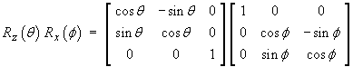 Rz(theta) Rx(phi) = ...