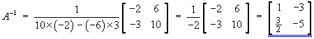 inverse of A  =  [ 1 -3 ; 3/2 -5 ]