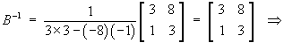 invA = [ 3 8 ; 1 3 ]