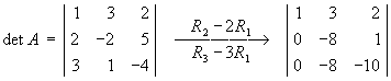 row reduction of  det A