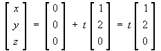 [ x y z ]T = [ 0 0 0 ]T + t [ 1 2 0 ]T