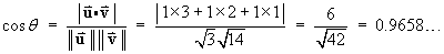 cos theta = 6 / sqrt(42)