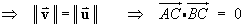 v = u   ==>  AC dot BC = 0