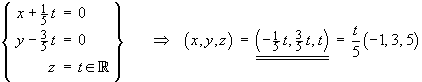 x + z/5 = 0 ;  y - 3z/5 = 0 ;  z = t