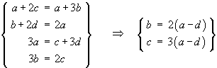 b = 2(a-d) ,   c = 3(a-d)