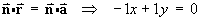 n dot r = n dot a  ==>  -1x + 1y = 0