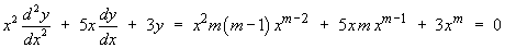 x^2 y" + 5x y' + 3y = 0
