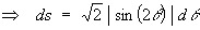 ds = sqrt{2} | sin 2t | dt