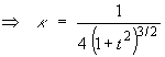 kappa = 1/(4*(1+t^2)^(3/2))