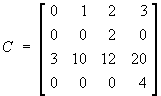 C = 
[ 0  1  2  3 ]
[ 0  0  2  0 ]
[ 3 10 12 20 ]
[ 0  0  0  4 ]