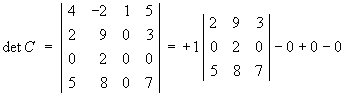 det C = 
| 2 9 3 |
| 0 2 0 |
| 5 8 7 |