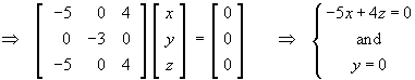 -5x + 4z = 0  and  y = 0