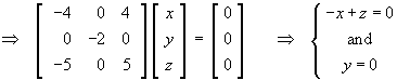 -x + z = 0  and  y = 0