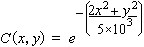 C(x, y)  =  exp(-(2x^2 + y^2)/(5*10^(3)))