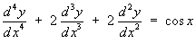 y"" + 2y"' + 2y" = cos x 