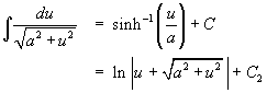 Integ { du / sqrt(a^2 + u^2) }
 = Arcsinh(u/a) + C