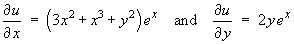 du/dx = (3x^2 + x^3 + y^2)e^x  and  du/dy = 2y e^x