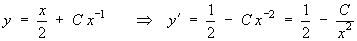 y = x/2 + C/x   ==>  y' = 1/2 - C/x^2