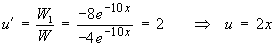 u' = W1/W = 2  ==>  u = 2x