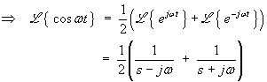 F(s) = L { (exp(jwt) + exp(-jwt))/2 }
 =   ( 1/(s-jw) + 1/(s+jw) ) / 2