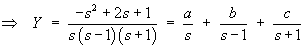 Y  =  a/s + b/(s-1) + c/(s+1)