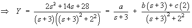 Y = (2s^2 + 14s + 28) / [(s+3)((s+3)^2 + 4)]