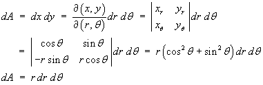 dA  =  dx dy  =  Jacobian dr dt
 = r dr dt