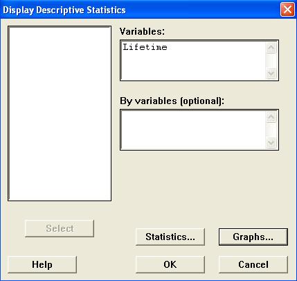 Display Descriptive Statistics dialog box