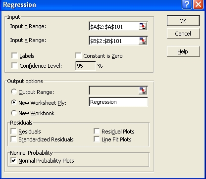 Regression dialog