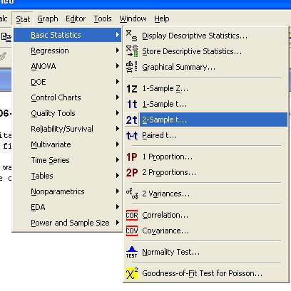 Menu to 2-Sample t