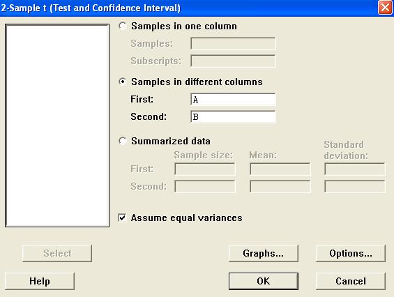 2-Sample t dialog box