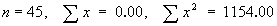 n = 45 ,   Sum(x) = 0 ,   Sum(x^2) = 1154