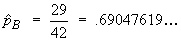 pHat_B = 29/42 = .690 476 19...