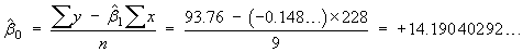 beta0 = (Sumy - beta1*Sumx) / n = ... = 14.190 402 92...